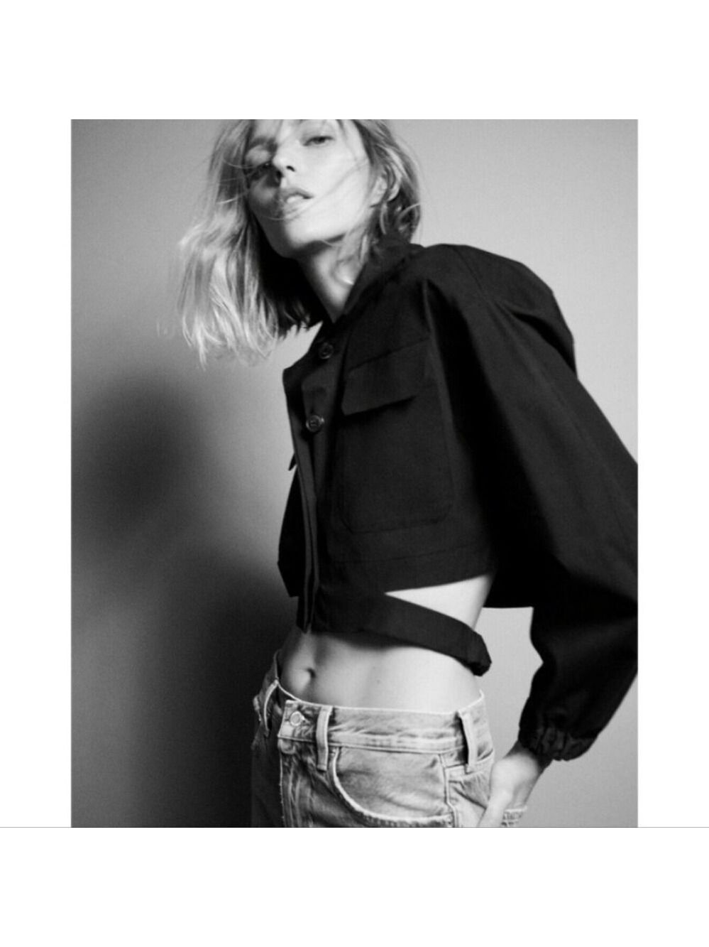 NWT Zara Black Cotton Poplin Cropped Utility Shirt, Size XS